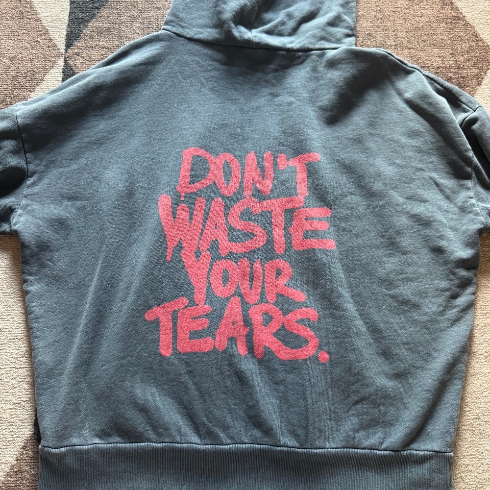 Subdued Charcoal Gray  Oversized Hoodie with Red Lettering